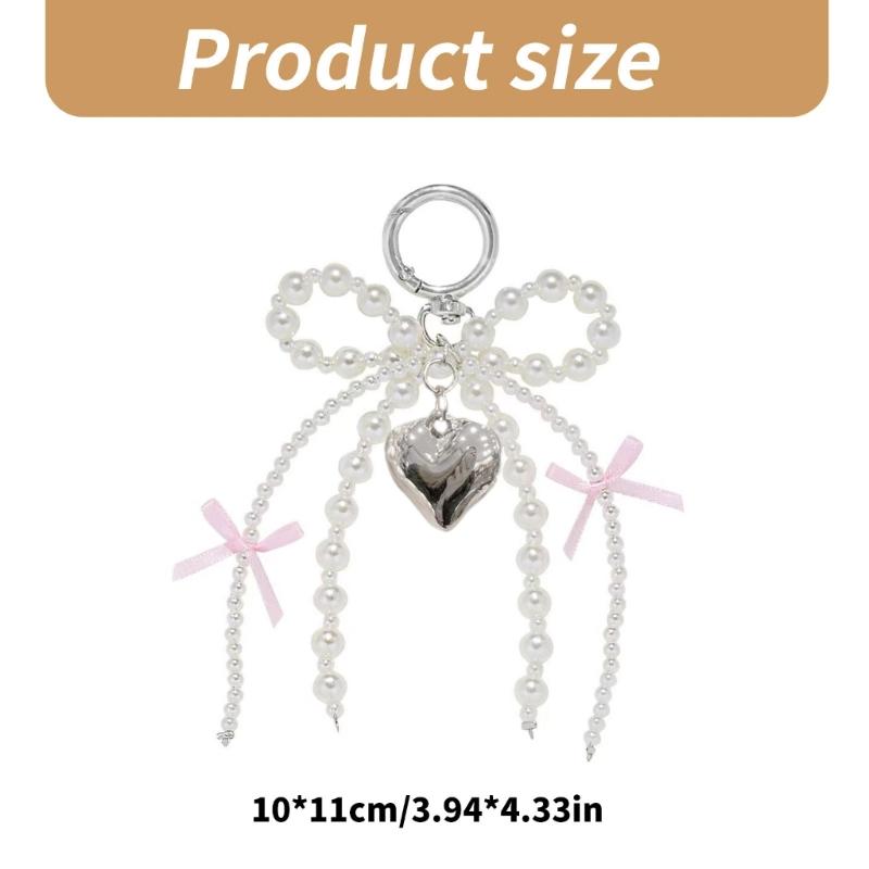 Elegant Pearls Bowknot Heart Charm Pendant Bag Decoration Bows Keychain Keyring Ornament Fashion Accessory For Women