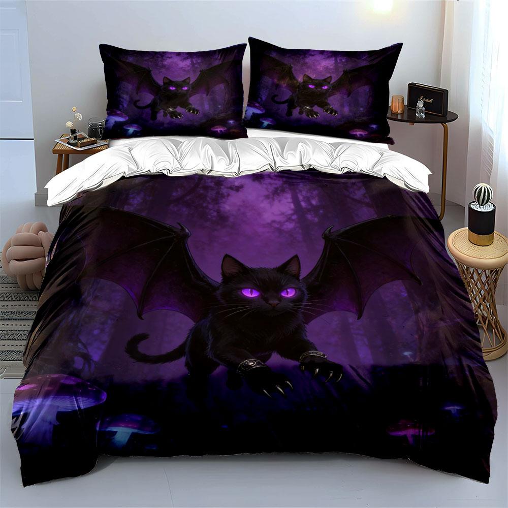 Fantasy Cat Decor Set Forest Soft Comfortable Duvet Cover Bedding Set Included 1*Duvet Cover & 2*Pillowcases, Gift