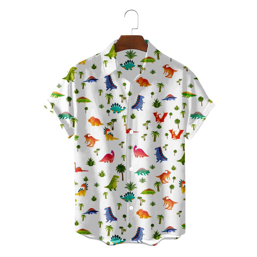 Funny Dinosaur Hawaiian Shirts 3d Print Casual Men Women Summer Beach Short Sleeve Blouse Fashion Men's Vocation Lapel Camisa