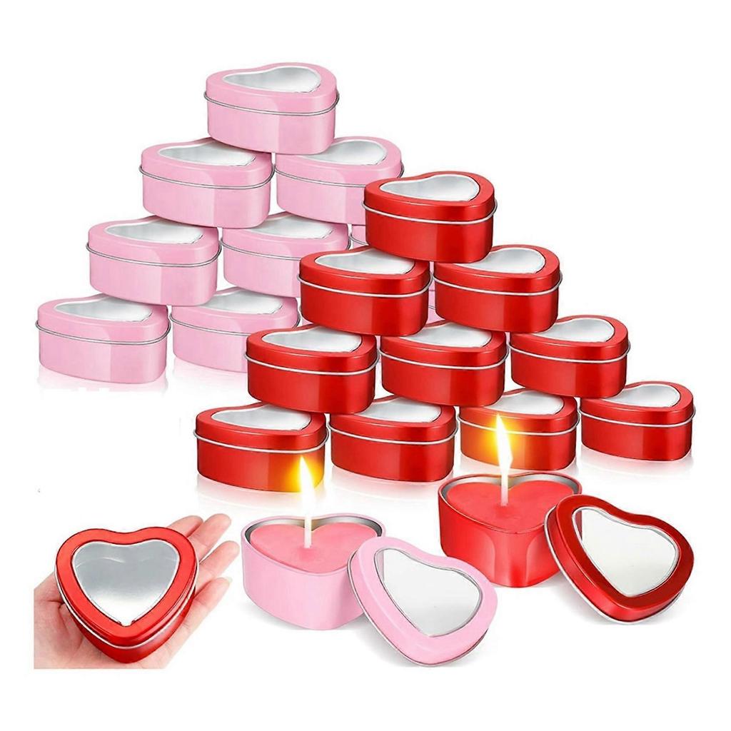 48Pcs 4Oz Heart Shaped Metal Tins, Empty Tea Light Mold Heart Shaped Box with Clear Window Lids Tin Candle Containers