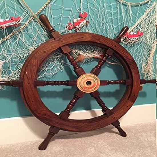 Ships Wheel - 30" Wood and Brass Nautical Ships Wheel - Nautical Decor, Boat Decor, Beach Decor