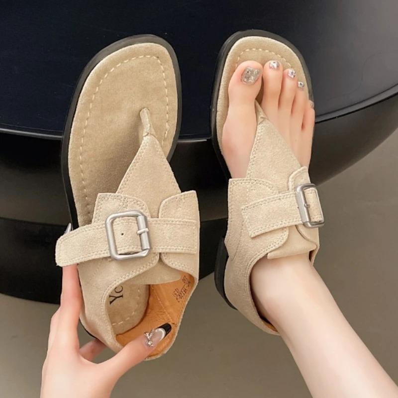 Fashion Clip Toe Women Sandals Flats Designer Retro Shoes Fashion Woman Slippers 2025 Summer Dress New Trend Walking Sandalias De Mujer