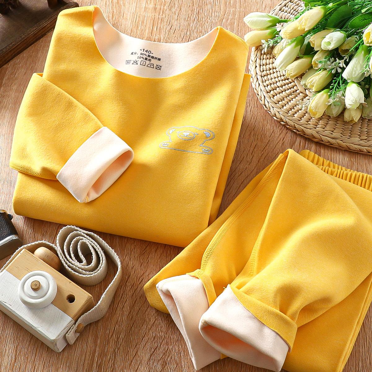 

Дитячий комплект нижньої білизни Теплий для дівчинки De Rong Boneless Чоловічий дитячий осінній одяг Осінні штани Дитячий одяг 140 жовтий