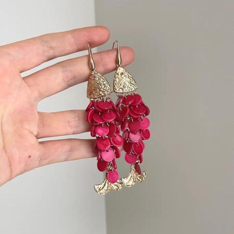 Bohemian Mediterranean Big Fish Earrings Shiny Shell Scale Statement Earrings for Women Daily Casual Wear