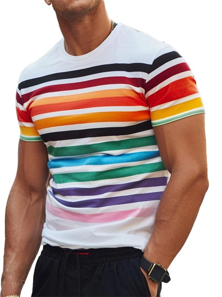 Modne koszulki męskie z nadrukiem 3D w paski, letnie, casualowe, z okrągłym dekoltem, krótkim rękawem, luźne, vintage, oddychające, t-shirty, bluzy