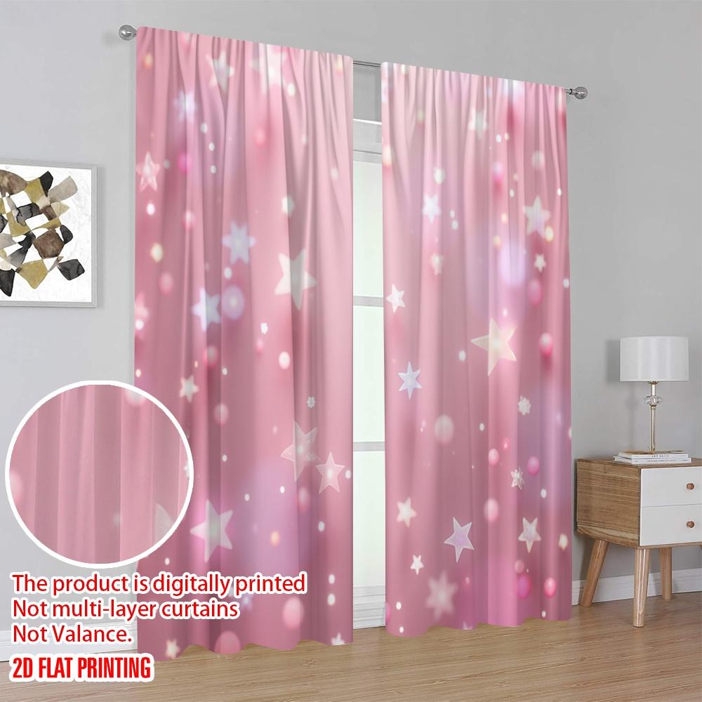 2D flat printing 2pcs Curtain Pink Starry Sky Versatile Polyester Fabric  Without Electricity Versatile Perfect for room decor