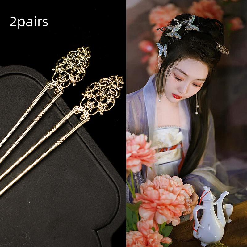 

2 пары Древняя китайская заколка для волос Жемчуг Классическая заколка для волос династии Тан Кисточка Элегантный цветок Гребень для волос