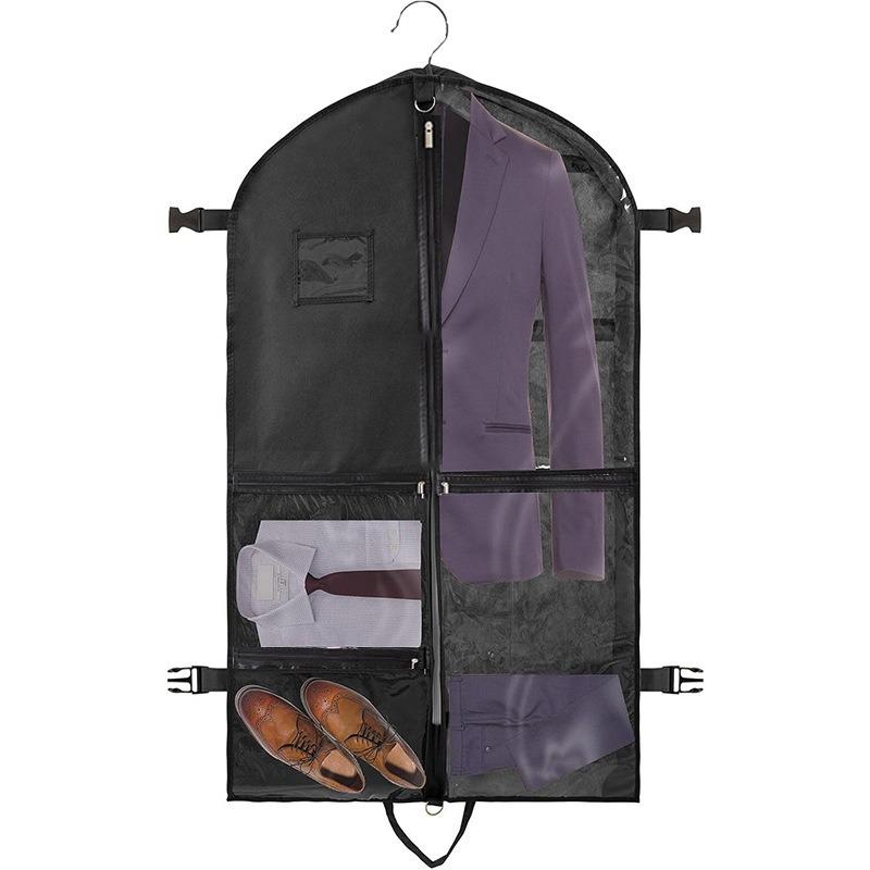 

1pcs Non-Woven Clothes Dust Cover with Multiple Pockets Coat Protector Bag Insert Buckle Travel Suit Storage Pouch чёрный