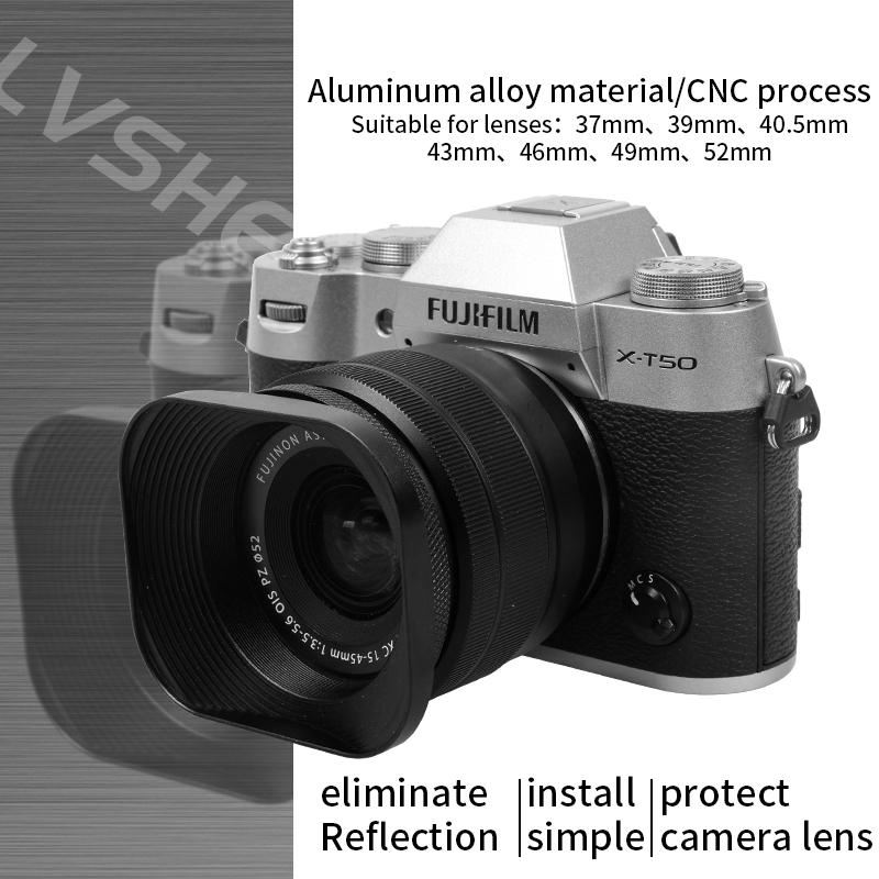 Metal Square Camera Lens Hood Compatible for Nikon16-50 Canon Sony Fuji15-45/35f2 Universal Photography Accessory 52/43/46/39mm