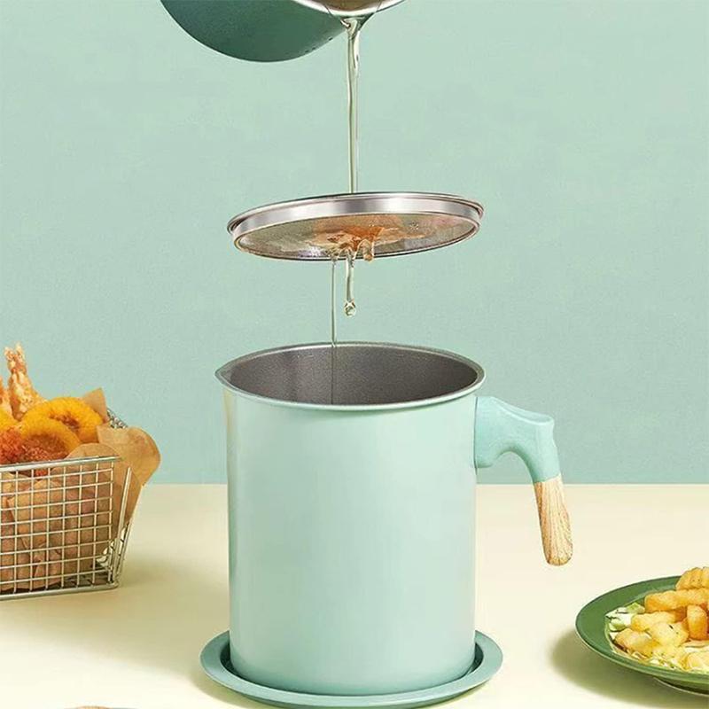 LMETJMA Behållare för baconfett med sil 1,4L Rostfritt stål Oljefilterkruka Förvaringskruka för matlagningsolja med sil JT403