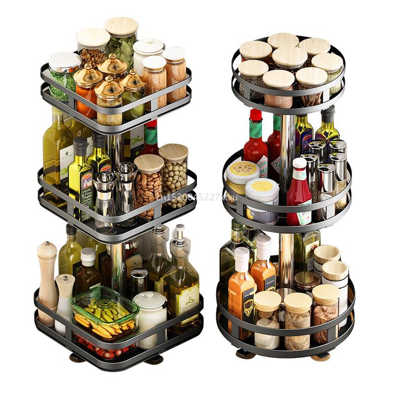 Creativi rotatable kitchen seasoning racks  bottle storage sorting multifunctional 1/2/3 layer detachable round