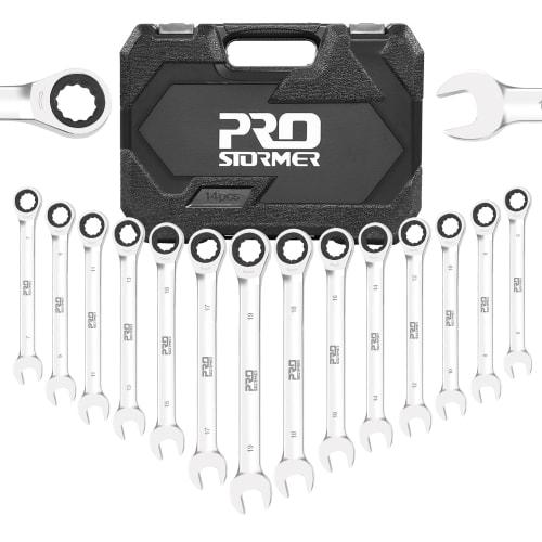 

Prostormer 14-Piece Combination Wrench Set with Ratchet and Spanner, Dual-Use Head, 72 Gears, 6-19mm, for Automotive Repair, Maintenance, Assembly, an