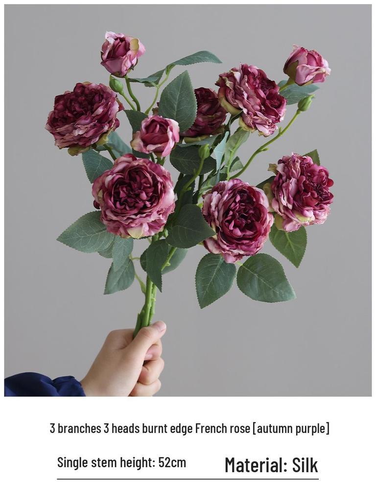 Vintage Burned Edge Rose Artificial Floral Arrangement for Living Room or Dining Table Decor