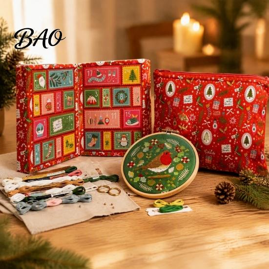 DIY Handarbeit Geschenk für Erwachsene Weihnachten Kreuzstich Adventskalender, 24 Tage Countdown Kalender Stickerei Set, Handgefertigte Projektbox Hand
