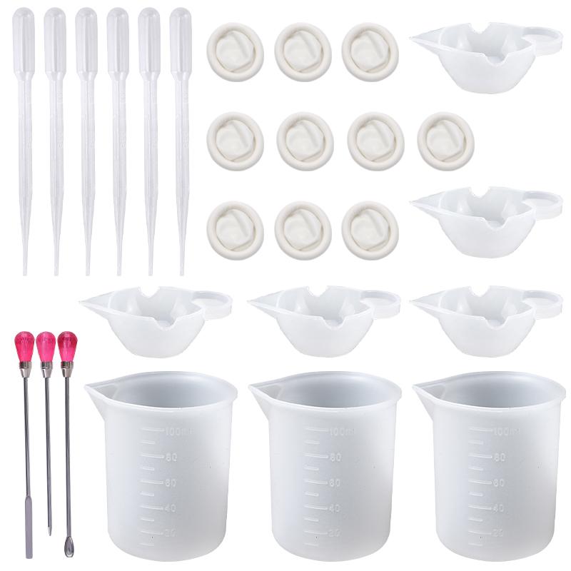 Easy Clean Silicone Resin Measuring Cups Tool Kit with Stir Sticks Pipettes Spatula Finger Cots for Epoxy Resin Mixing Supplies