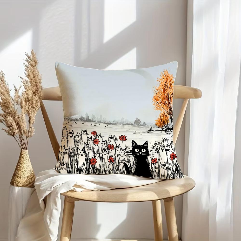 Bench Kitties Cushion Cover Soft Plush Throw Pillow Cover DoubleSided Decorative Cushion Case Sofa Bedroom Home Decor