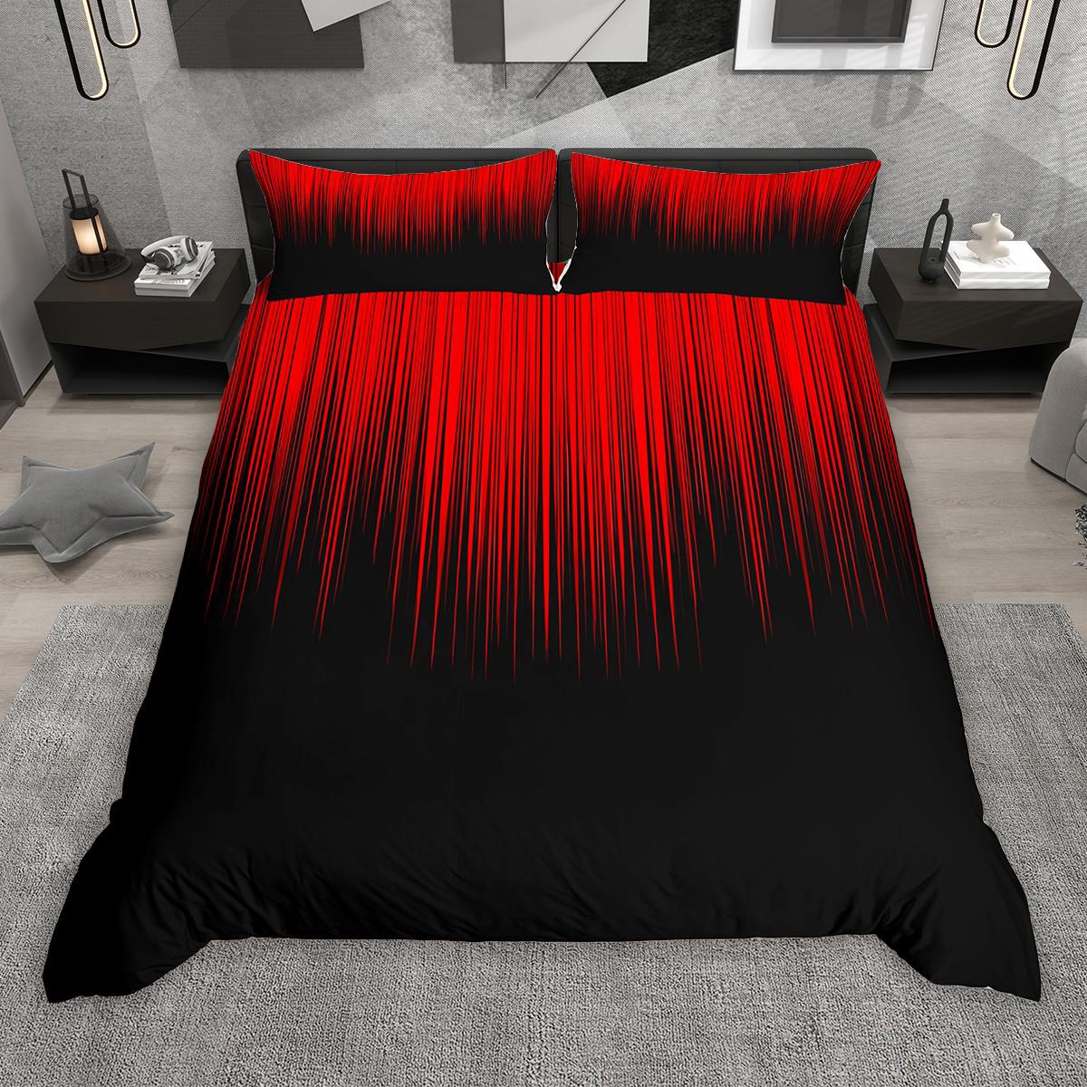 

Homewish Gradient Lines Duvet Cover Set 2pcs/3pcs, Neon Red Gray Cyan Bedding Set, Black Green Blue Pink Comforter Cover Set DE S 135x200cm 2pcs&set