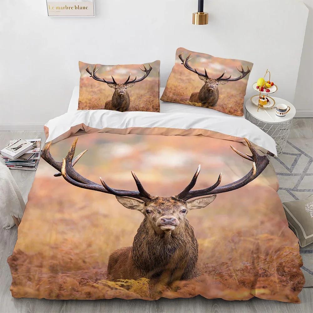 Black Theme Jungle Mose Soft Duvet Cover Set for Boy Ten Girl Bedrom Set 3D Print Grey Elk Der Soft Microfiber Warm Comforter Cover