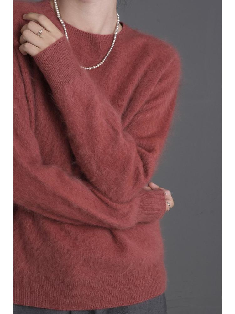 Fluffy Crew Neck Knit Sweater for Women