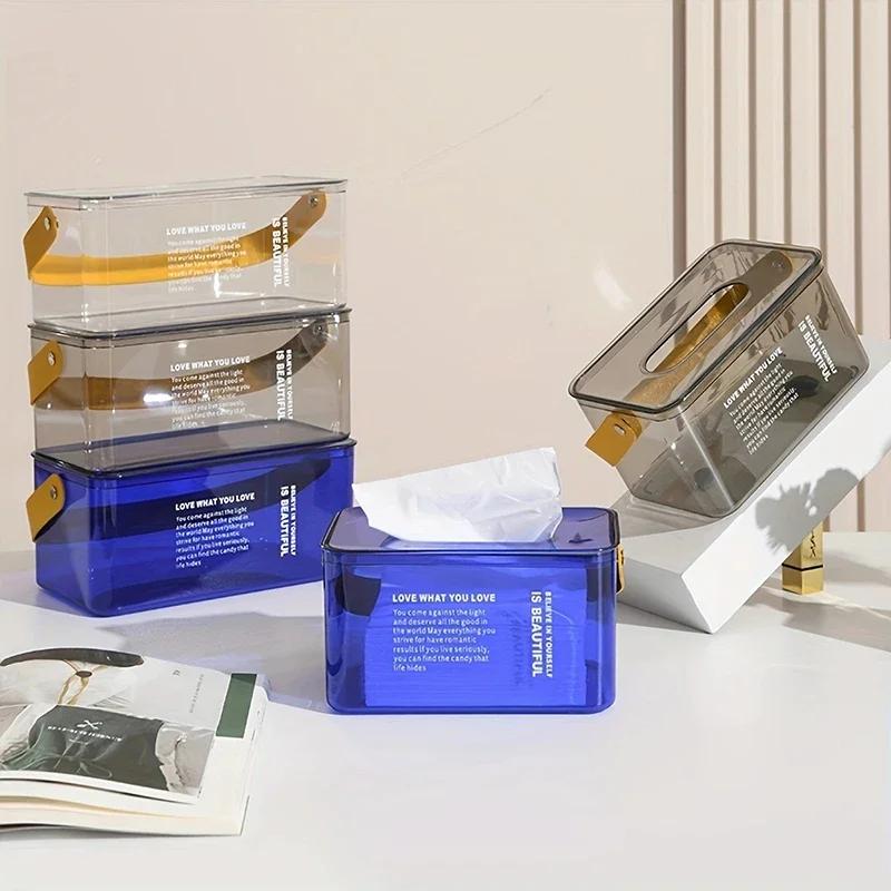 1 st-Rektangulär Transparent Tissuebox Transparent Tissuehållare för Användning i Badrum Kök och Kontor