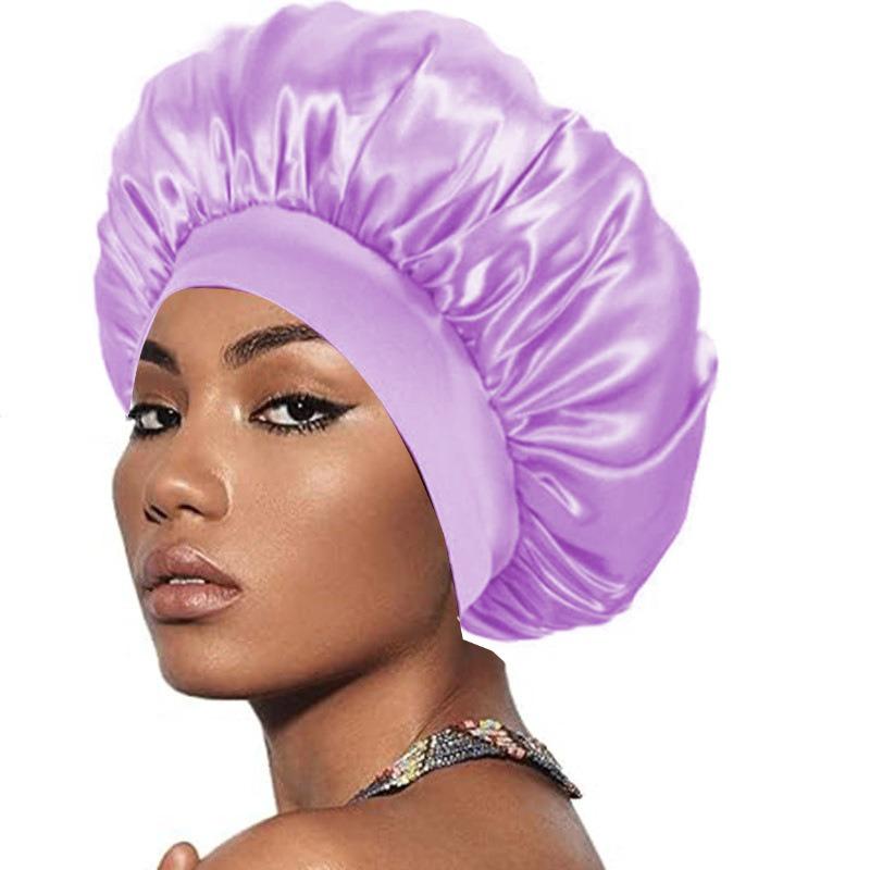 Wide-brimmed headscarf, beauty hat, hair care hat, female care satin nightcap.