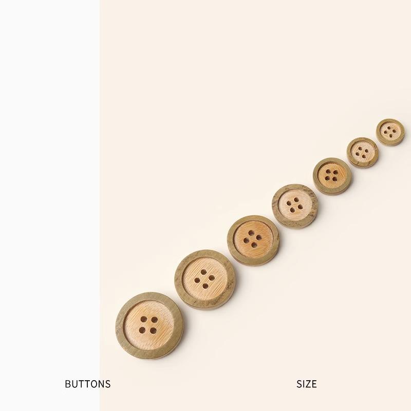 10Pcs Bamboo Button Green Ring, Bamboo Button Wide Edge Four Eyes Cotton And Linen Shirt Cardigan Button Retro Coat Button