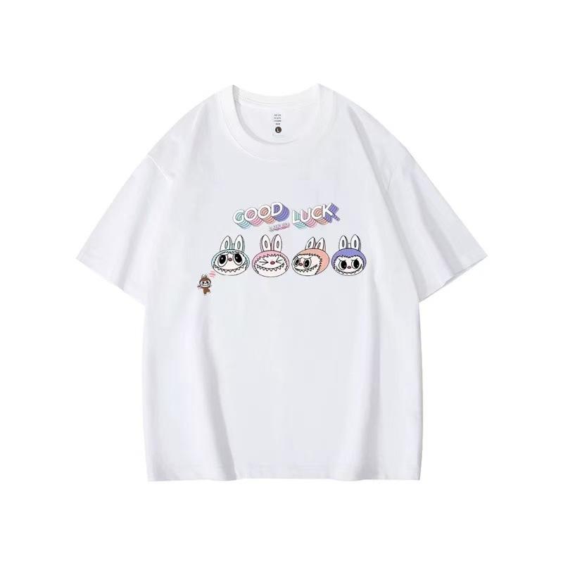Summer Round Neck Labubu Pattern Printed Top Fashionable Casual Pure Cotton Short Sleeved Women's T-shirts
