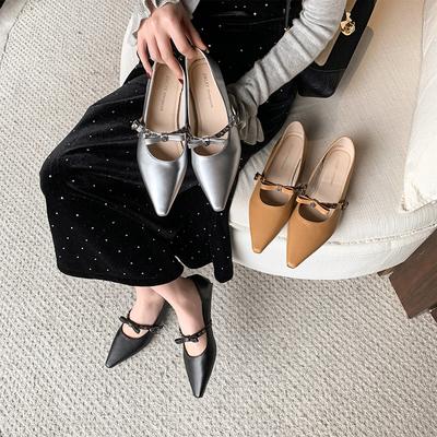 Bow Pointed Toe Flats Shoes Women Marie Janes Sexy Sandals 2025 Summer Loafers Shallow Dress Shoes Woman Designer Retro Zapatos