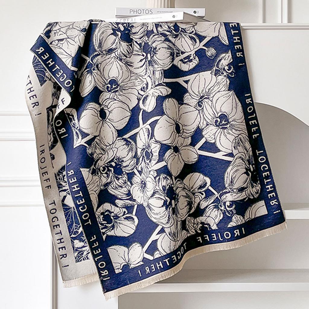 Light Luxury Alphabet Flower Scarf Women'S Autumn And Winter Air-Conditioned Room With Shawl Double-Sided Imitation Cashmere Warm Scarf