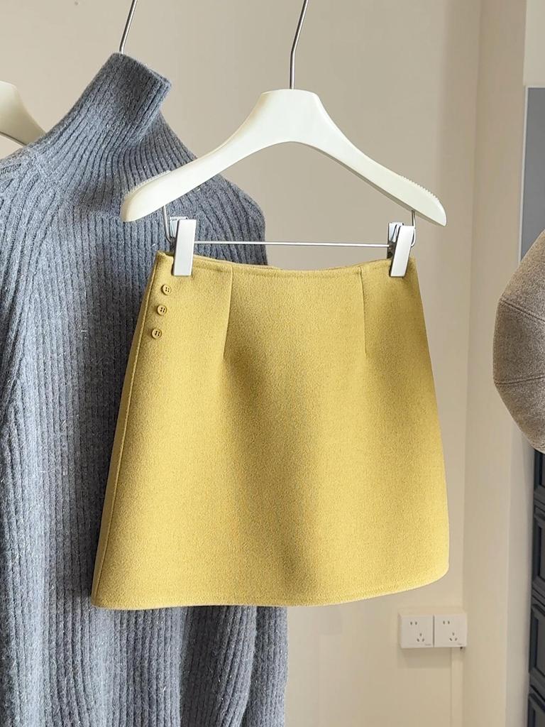Korean Style Elegant Slimming A-line Woolen Skirt - Women's High Waist Anti-Exposure Short Skirt for Autumn/Winter 25