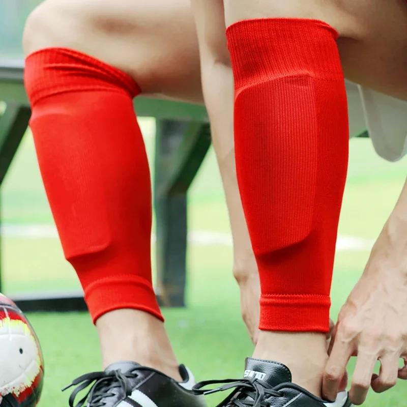 1Pair Athletic Soccer Shin Guard Socks Pad Sleeve Sock Leg Support Football Compression Sleeve Adult Teens Children Leg Protection