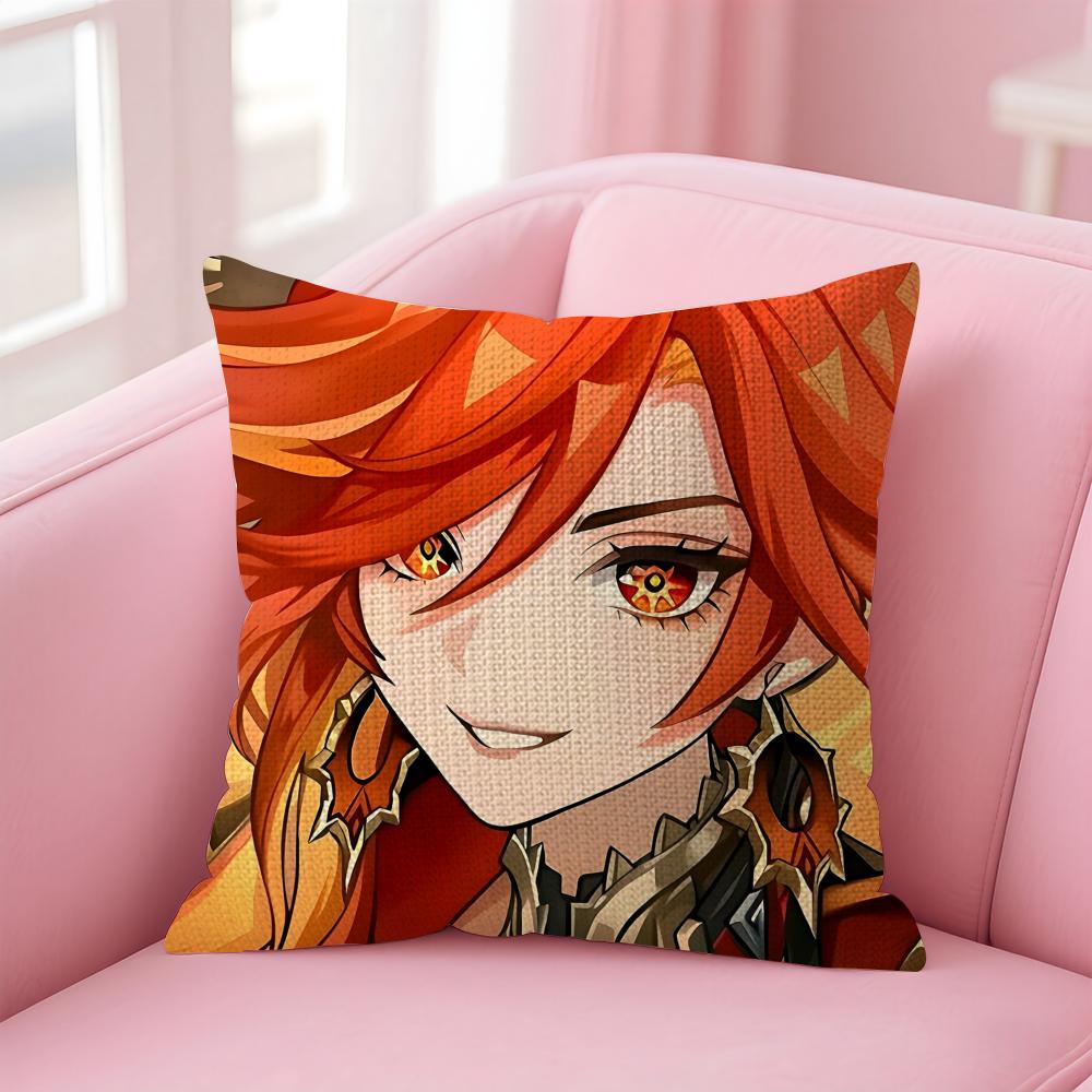 Genshin Impact Mavuika Cushion Cover Natural Linen Pillow Case DoubleSided Print Decorative Sofa Pillowcase Home Decor Gift