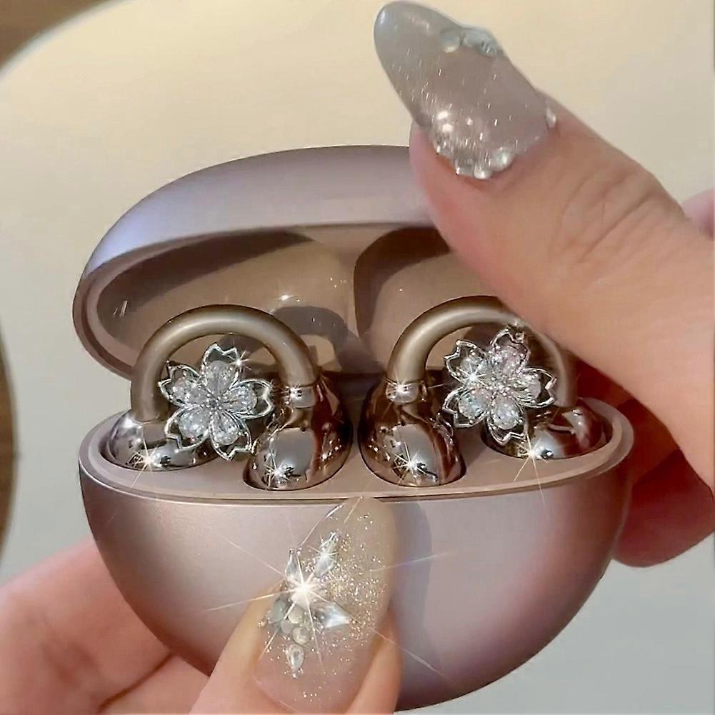 Knipperende Kersenhout Bloesem Oorclip Accessoires Zirconia Oortelefoon Bedeltjes voor OWS Earbuds Mode Sieraden Cadeau voor Vrouwen
