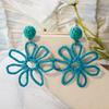 European and American cross-border summer vacation style earrings women, personalized color hand-woven raffia hollow flower earrings