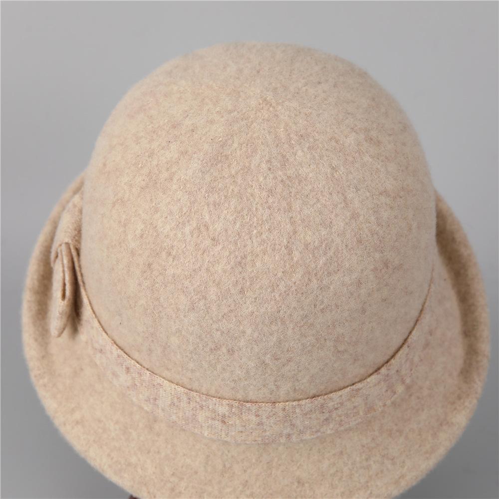 High-End Curled Woolen Top Hat Women'S French Retro Bow Bucket Hat Elegant And Noble Thousand Gold Wind Hat Winter