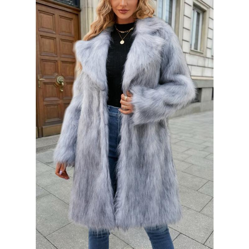 Women's Full-Length Faux Raccoon Fur Coat Lapel Open Front Warm Winter Maxi Outerwear