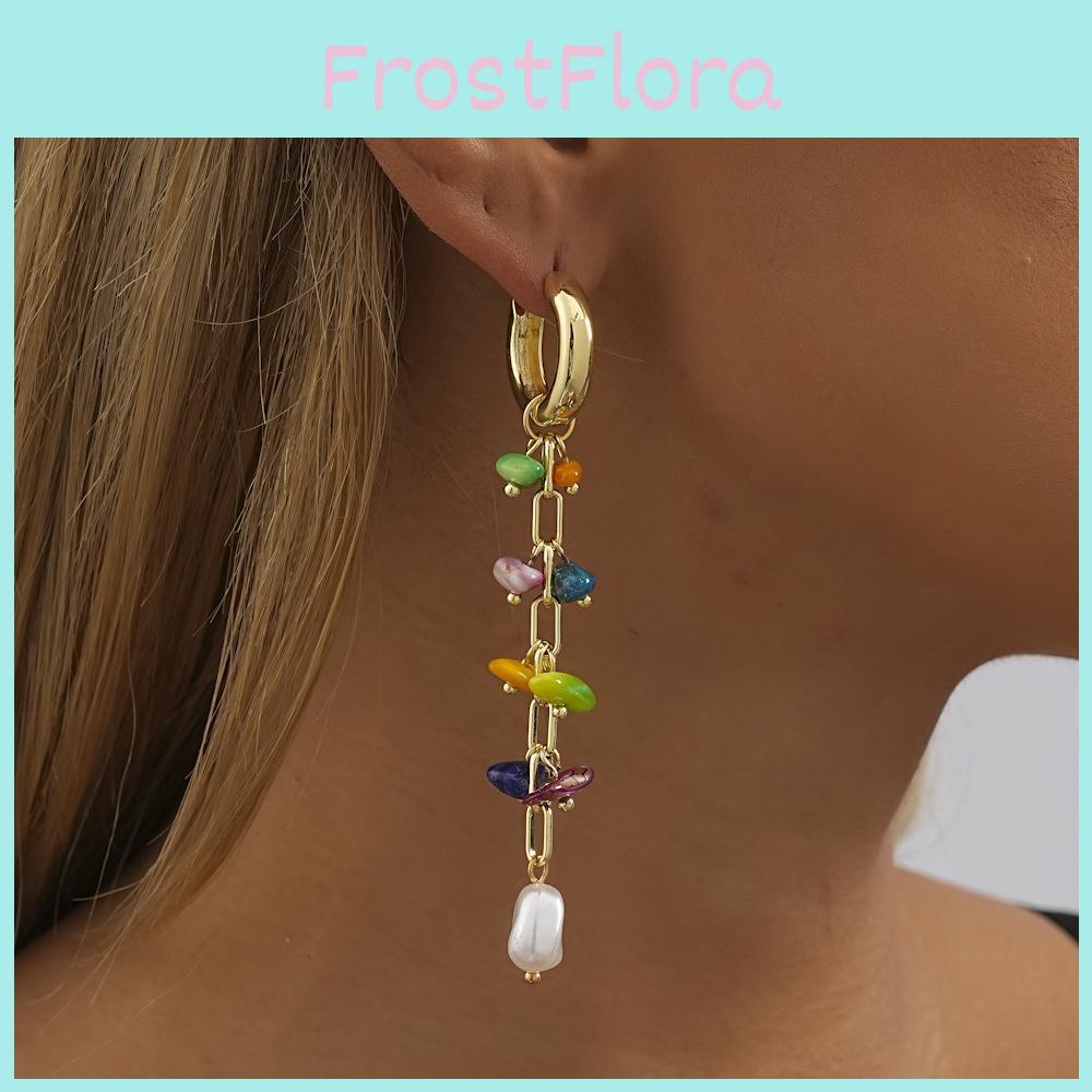 Stylish European Fashion Colorful Natural Stone Imitation Pearl Earrings For Women
