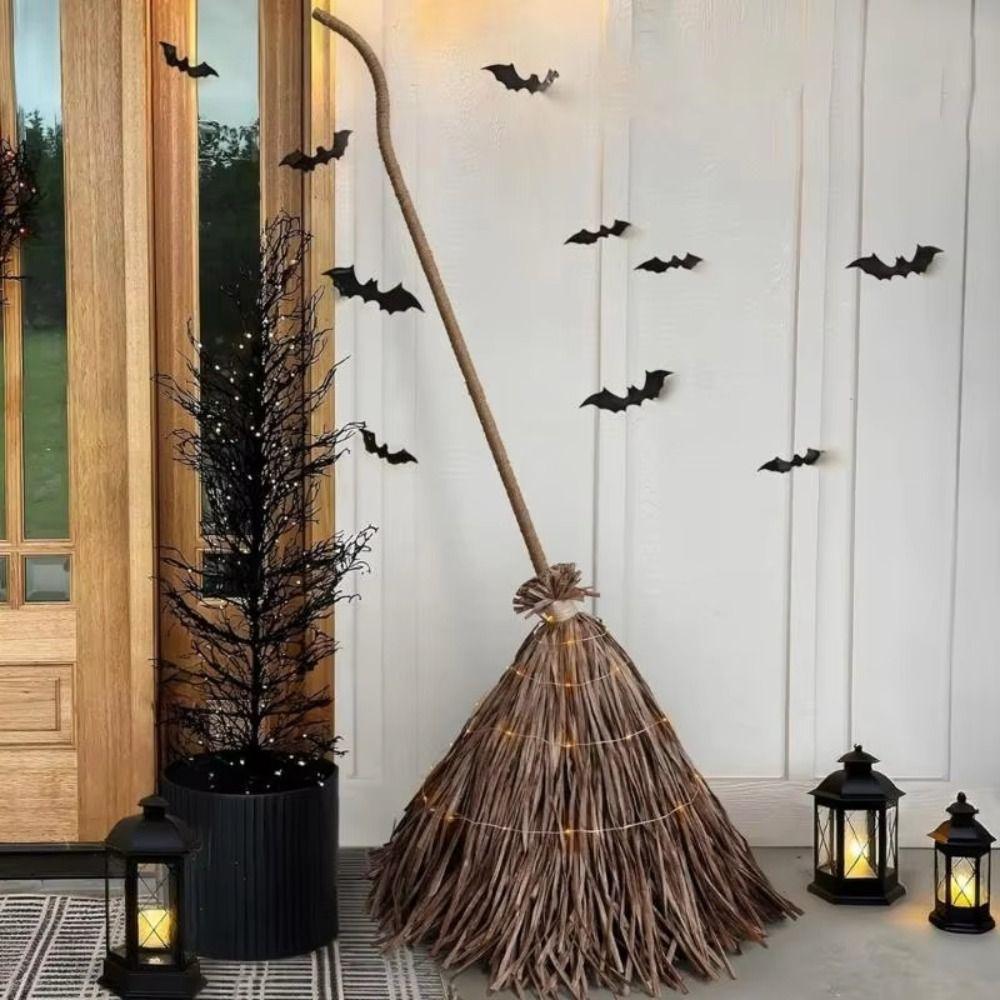 Electric Rotating Halloween Lighted Witch Broom with Glowing Haunted Dancing Broom  Porch Home Use