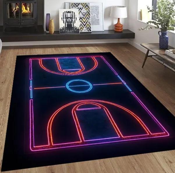 Basketball Court Rug Basketball Rug Court Rug Black Rug Sport Rug Young Room Rug Boys Room Rug Gifts Area Rugs