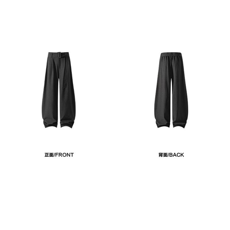 Men Loose Wide Leg Linen Like Curved Cut Casual Long Pants