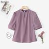 ZANZEA Women Casual Round Neck Half Sleeve Loose Blouse
