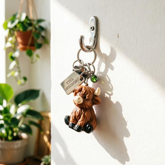 Schlüsselanhänger Anhänger Hochlandrind Schlüsselanhänger 3D Kälbchen Anhänger Schlüsselring mit Geburtsstein Leichtes Inspirierendes Accessoire