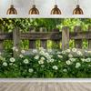 Rustic Garden Fence and Daisy Backdrop 150x100cm Spring Floral Scene Photography Background Banner