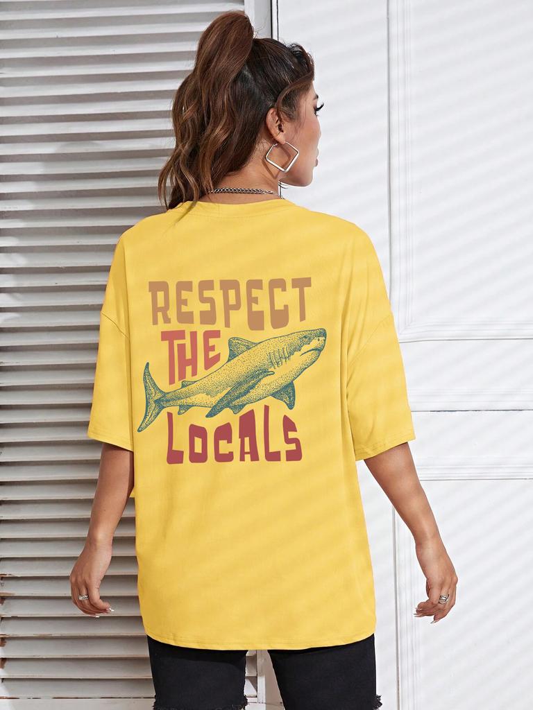 Respect The Locals Shark Tshirts Women Street Hip Hop Clothes Summer Breathable Short Sleeve Soft Comfortable T-Shirt Female