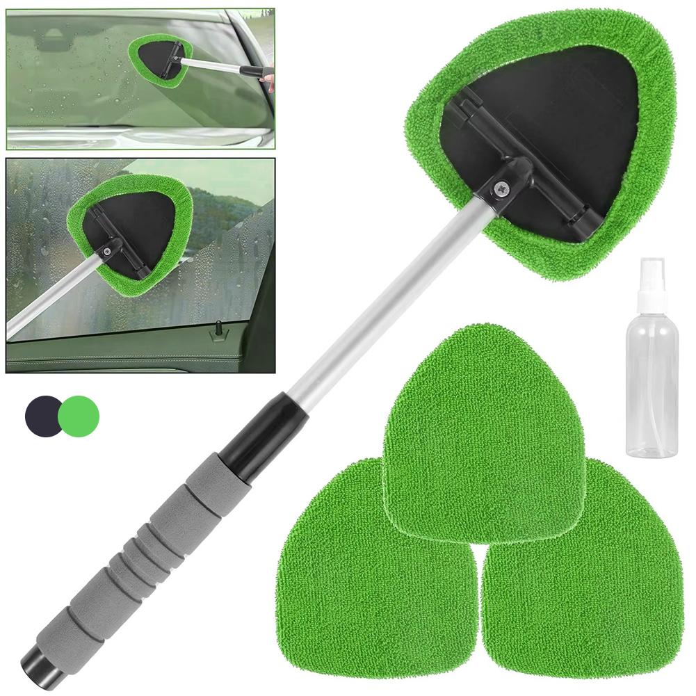 Telescopic Car Window Windshield Cleaning Brush Kit Microfiber Window Glass Cleaner Car Window Cleaner Scraping Mist Eliminator verde