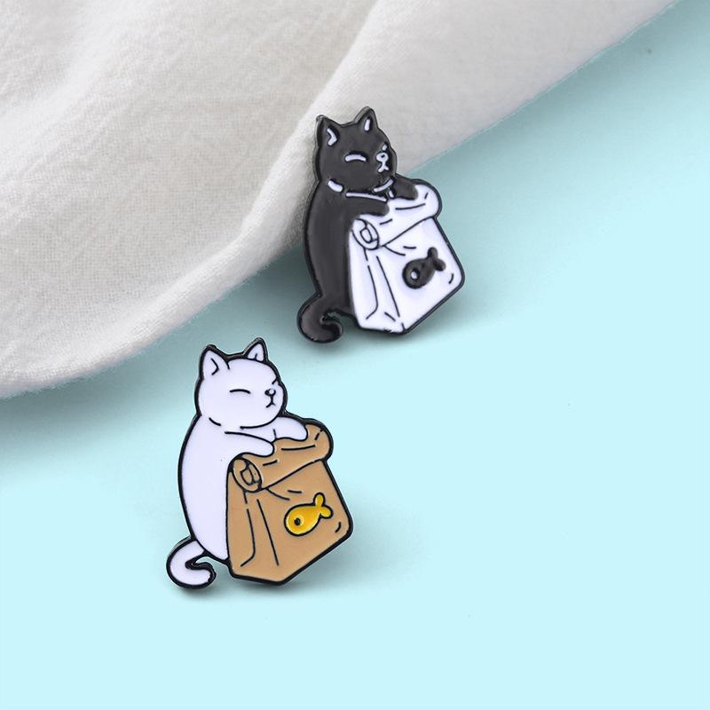 And Black Fun White Catfish Character Badge Charming Alloy Brooch For Everyday Style