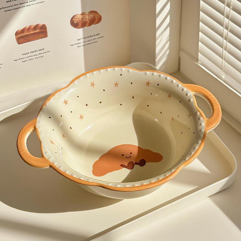 Cream Wind Croissant Binaural Soup Bowl Household Instant Noodle Bowl High Value Noodle Soup Bowl Snail Powder Bowl Tableware