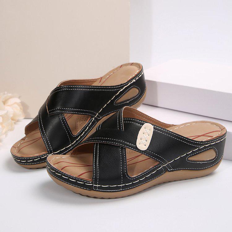 Women s Retro Wedge Heel Sandals - Summer 2024 Cross-Strap Plus Size Slippers Size 41
