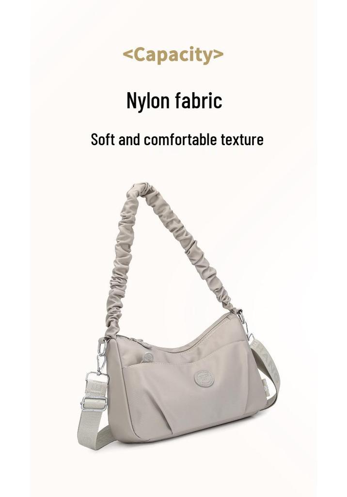 Nylon Pleated Strap Women's Crossbody Bag - Lightweight, Versatile, Simple Shoulder Bag for Commuting and Casual Use