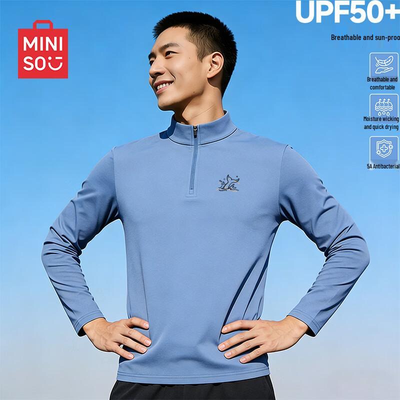 MINISO Men's Half-Zip Quick-Dry Casual Long-Sleeve T-Shirt